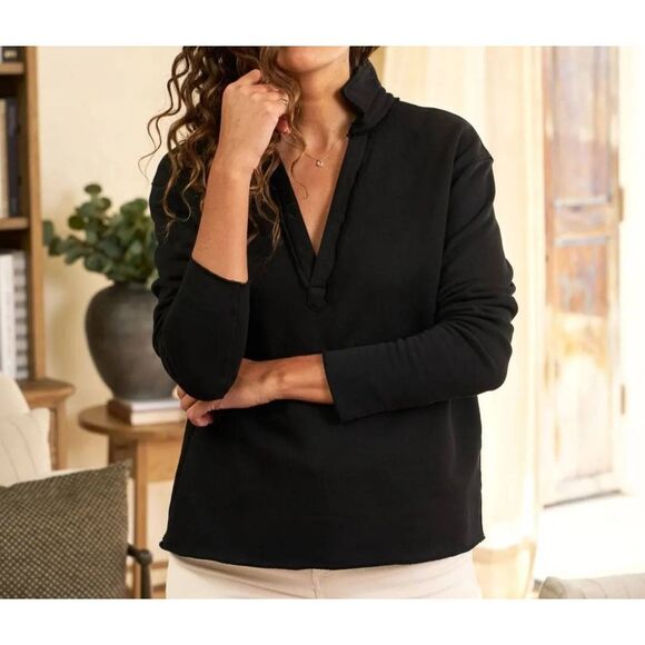 Frank&Eileen Patrick Popover Henley triple fleece in Black sz Medium - Picture 1 of 5